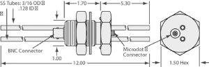 1 connecteur MicroDot vers BNC, 2 tubes de refroidissement (3/16" OD), plaque de base 1 pouce