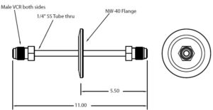Traversée DN40KF avec tube unique et raccords VCR mâles 1/4" des deux côtés