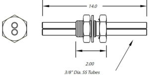 1 inch grondplaatdoorvoer dubbele buizen 3/8" diameter (geen fittingen)