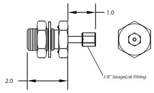 1 inch grondplaatdoorvoer met 1/8" Swagelok-fittingen aan één zijde