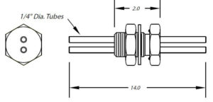 1 inch grondplaatdoorvoer dubbele buizen 1/4" diameter (geen fittingen)