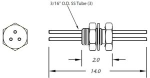 1 inch basisplaatdoorvoer door drie buizen 3/16" diameter (geen fittingen)